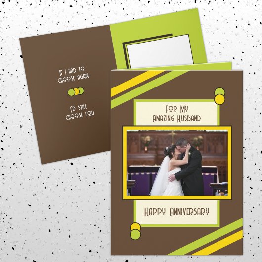 周年驚くべき夫の茶色の緑の写真 カード