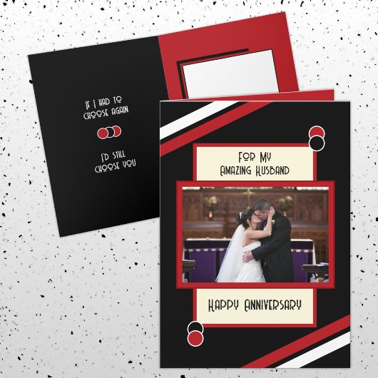 周年驚くべき夫の黒い赤い写真 カード