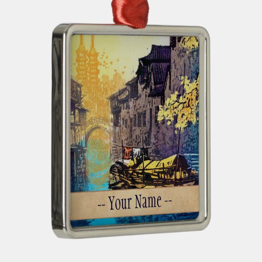 周Xing華蘇州の景色の川の日没の絵画 メタルオーナメント (右)