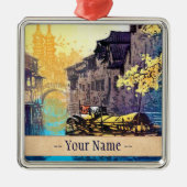 周Xing華蘇州の景色の川の日没の絵画 メタルオーナメント (正面)