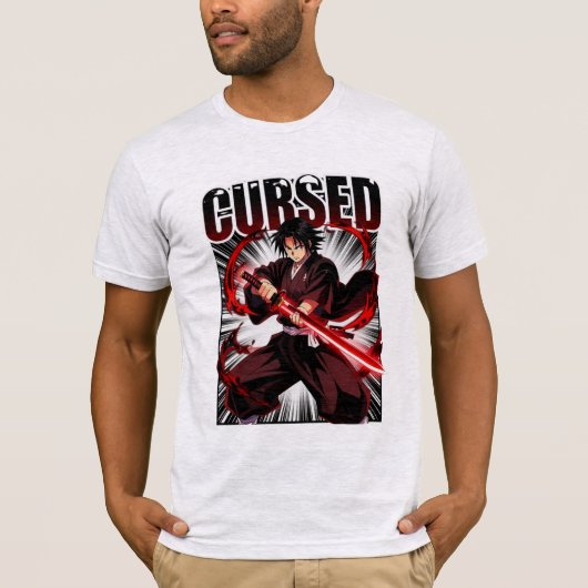 呪われた者 - ダークアニメ風の刀を持つ武士のグラフィック Tシャツ (正面)
