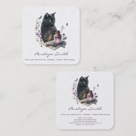 呪文とキャンドルの本を書いた水彩猫 スクエア名刺 (正面/裏面)