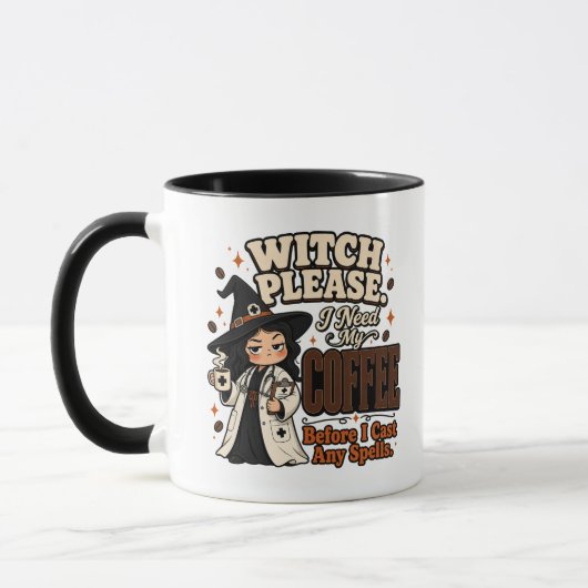 呪文を唱える前にコーヒーを Witch Please ブラック マグカップ (左)