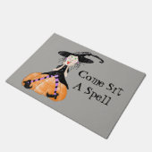 呪文来魔女ハロウィンドアマットに座る ドアマット (アングル)