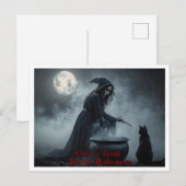呪文、魔女、黒猫、カルドロン・ハロウィンを投げる ポストカード (正面/裏面)