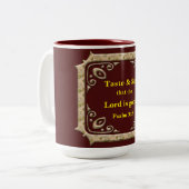 味と主が良いことを見なさい。詩編34:8赤 ツートーンマグカップ (正面左)