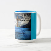 味と主が良いことを見なさい。詩編34:8.blue ツートーンマグカップ (正面右)