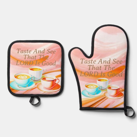 味と主が良いピンク色であることを見なさい 鍋つかみ&鍋敷きセット (正面)