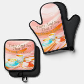 味と主が良いピンク色であることを見なさい 鍋つかみ&鍋敷きセット (正面/裏面)