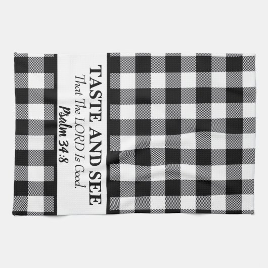 味と主が良い、黒と白であることを見なさい キッチンタオル (横)