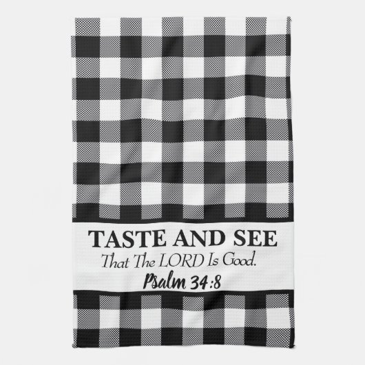 味と主が良い、黒と白であることを見なさい キッチンタオル (縦)