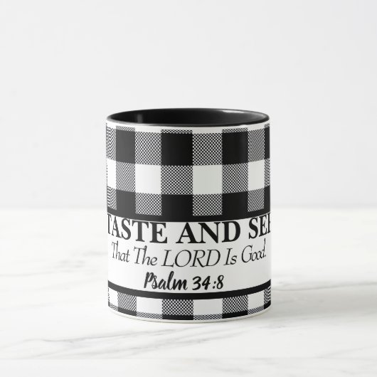 味と主が良い、黒と白であることを見なさい マグカップ (中央)