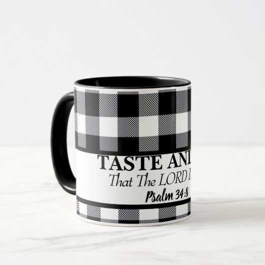 味と主が良い、黒と白であることを見なさい マグカップ (正面左)