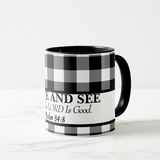 味と主が良い、黒と白であることを見なさい マグカップ (正面右)