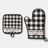 味と主が良い、黒と白であることを見なさい 鍋つかみ&鍋敷きセット (正面)