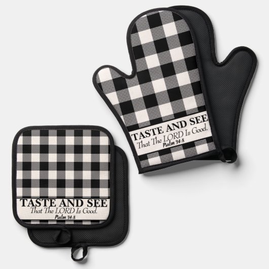 味と主が良い、黒と白であることを見なさい 鍋つかみ&鍋敷きセット (正面/裏面)