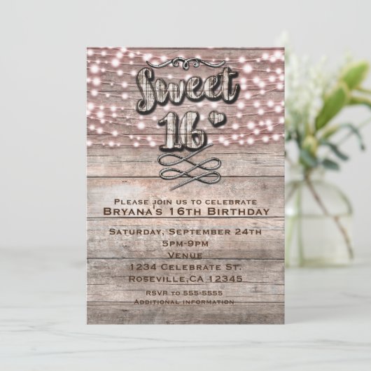 味わいのある古木とライトのスウィート16招待状 招待状 (スタンド正面)