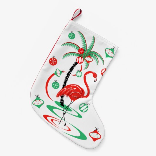 味方される1つに貯蔵する赤いクリスマスのフラミンゴのつまらないもの スモールクリスマスストッキング (正面 (吊り時))