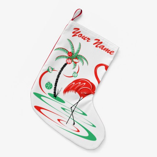 味方される1つに貯蔵する赤いクリスマスのフラミンゴの名前 スモールクリスマスストッキング (正面 (吊り時))