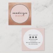 呼び出しカード円縁ど赤面ピンクローズ金ゴールド スクエア名刺 (正面/裏面)