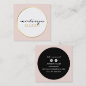 呼び出しカード円縁ど黒金ゴールド赤面ピンク スクエア名刺 (正面/裏面)