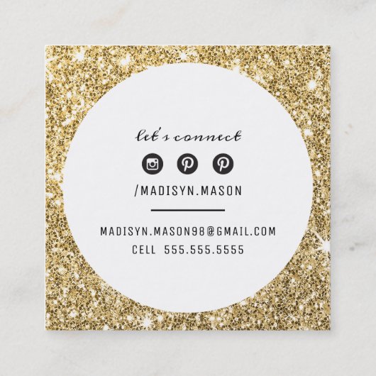 呼び出しカード縁どサークシック黒金ゴールドグリッター スクエア名刺 (裏面)