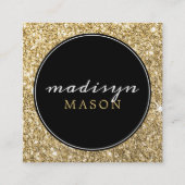 呼び出しカード縁どサークシック黒金ゴールドグリッター スクエア名刺 (正面)