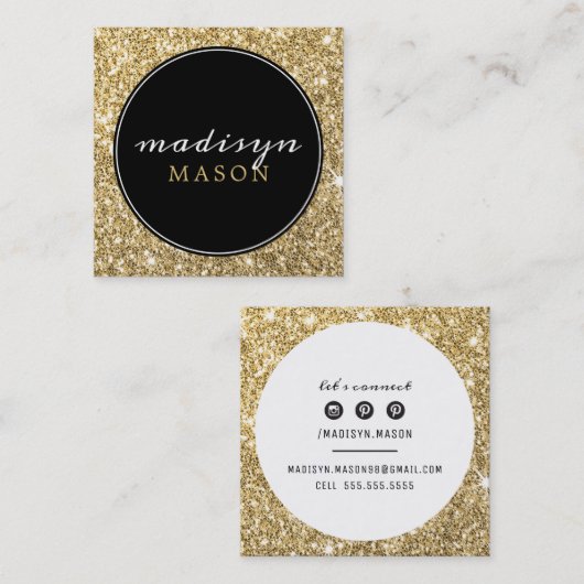 呼び出しカード縁どサークシック黒金ゴールドグリッター スクエア名刺 (正面/裏面)