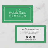 呼び出しカー名門私立校風のドモダンシックはっきりしたエメラルドグリーン 名刺 (正面/裏面)
