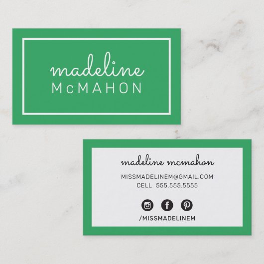 呼び出しカー名門私立校風のドモダンシックはっきりしたエメラルドグリーン 名刺 (正面/裏面)