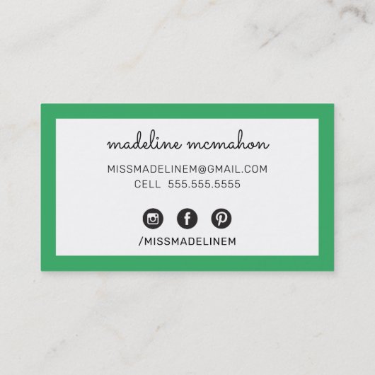 呼び出しカー名門私立校風のドモダンシックはっきりしたエメラルドグリーン 名刺 (裏面)