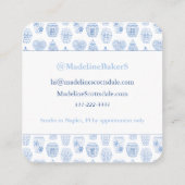 呼び出し中のシックブルーとホワイトジンジャーのジャーデザイナー スクエア名刺 (裏面)