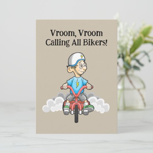 呼び出し全バイクもしくは自転車に乗る人誕生日招待状 招待状 (スタンド正面)