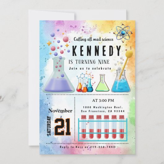 呼び出し全不機嫌科学パーティー誕生日招待状 招待状 (正面)