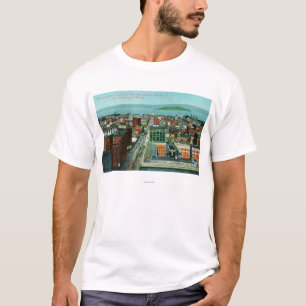 呼出し建物からの都市の空中写真 Tシャツ
