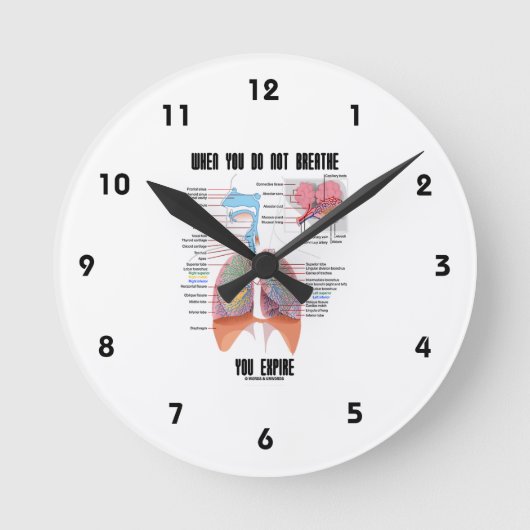 呼吸しないと呼吸器系が切れる ラウンド壁時計 (正面)