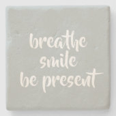 呼吸スマイルベプレゼントグレー確認引用文 ストーンコースター (正面)