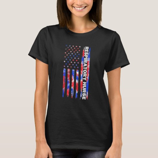 呼吸ナース絞り染め米国国旗7月4日P Tシャツ (正面)