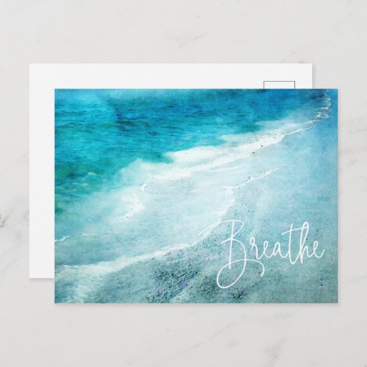 呼吸ビーチ引用文ティール(緑がかった色)ブルー海引用文 ポストカード (正面/裏面)