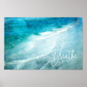 呼吸ヨガ引用文レトロビーチティール（緑がかった色）ブルー海 ポスター (正面)