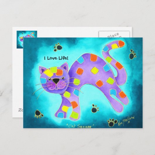 命が大好き! – ゴージャスなアクアハッピーキャット ポストカード (正面/裏面)