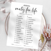 命の動物のブライダルシャワーゲーム 招待状