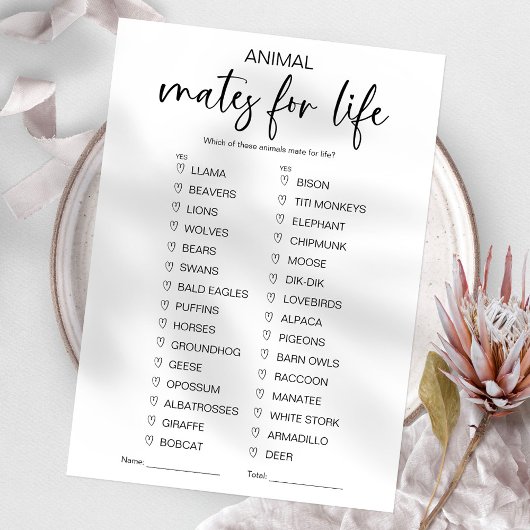 命の動物のブライダルシャワーゲーム 招待状