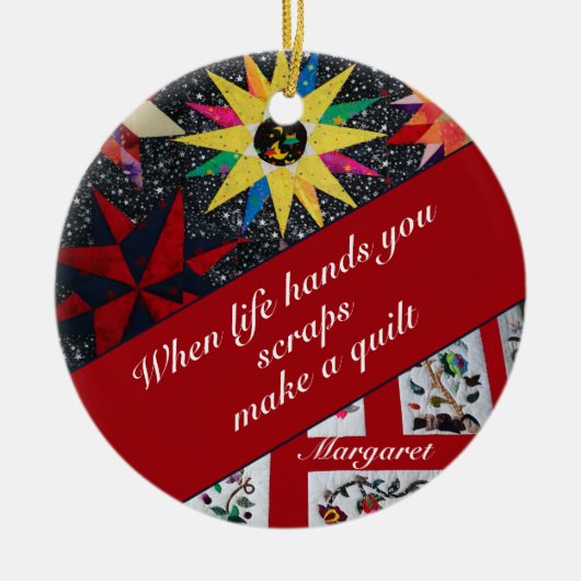 命の手が擦り切れるとキルトが赤くなる セラミックオーナメント (正面)