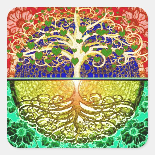 命の木のハート スクエアシール (正面)