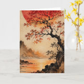 命の木の上の真紅の太陽 カード (黄色い花)