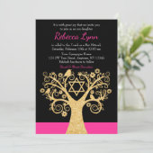 命の木の鳥ピンク金ゴールドバルミツワー 招待状 (スタンド正面)
