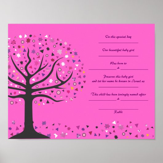 命の木ユダヤ人ベビー命名誕生証明書 ポスター (正面)