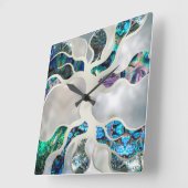 命の木 – アワビの貝殻と真珠 スクエア壁時計 (傾斜)