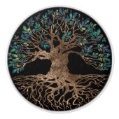 命の木 – ヤグドラシルゴールデンアンドマーブルオーナメント セラミックノブ (正面)